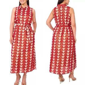 NWT MSK Rio Red Collared Button Down Maxi Dress XL